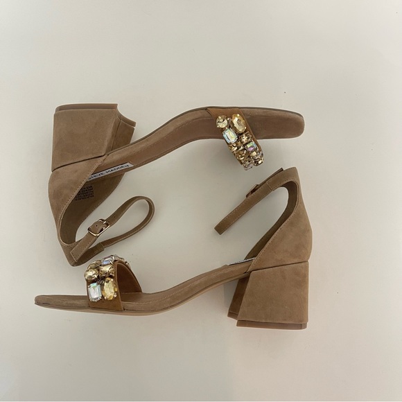 Steve Madden Tan Suede Malay Embellished Ankle Strap Block Heel Sandal New N Box - Picture 12 of 17